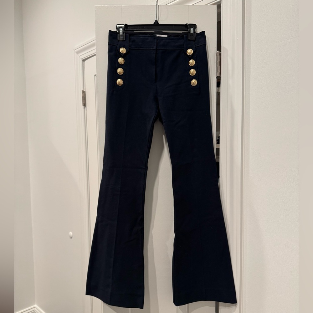 Derek Lam 10 Crosby Robertson Navy Flared Pants with Gold Buttons